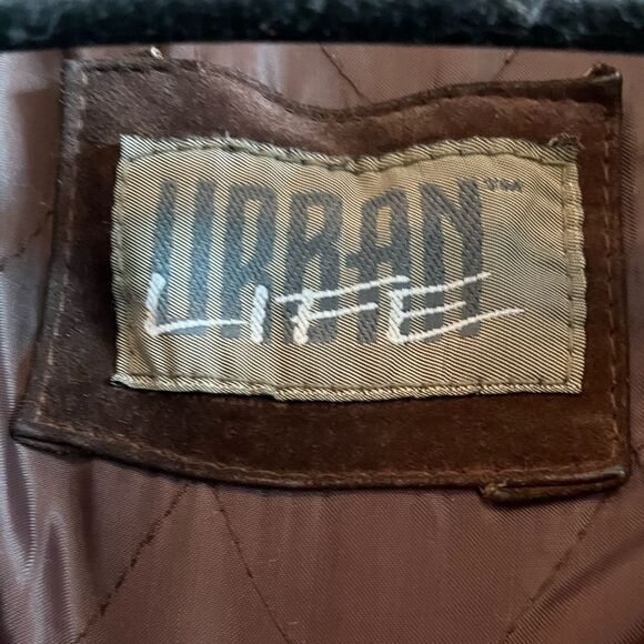 90s vintage brown suede leather coat faux fur hood - Picture 5 of 7